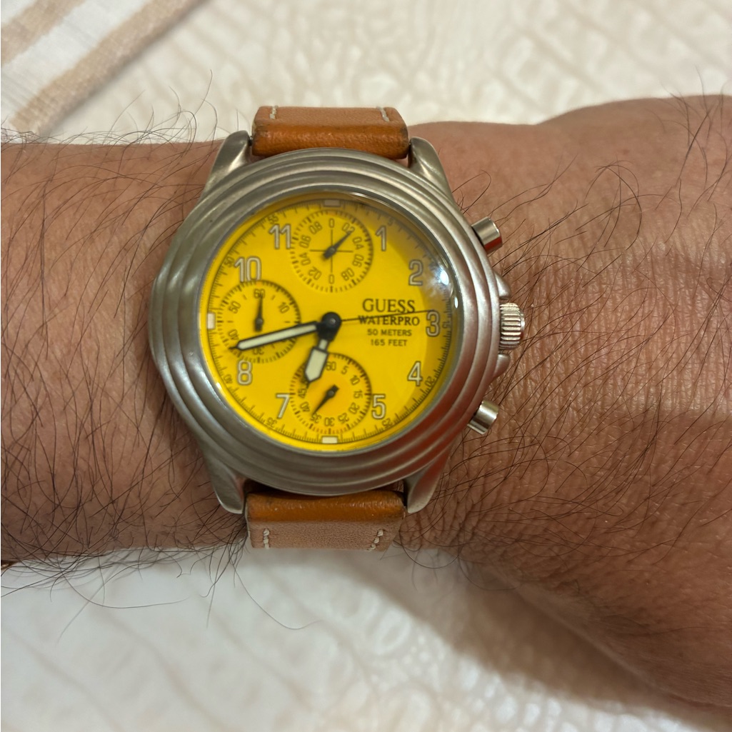 Guess Yellow Dial Chronograph Watch